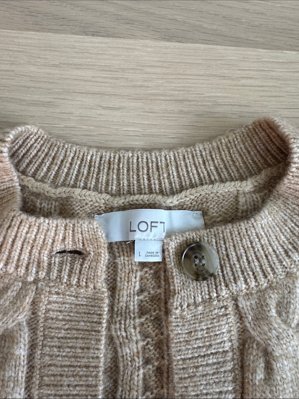 LOFT Cable-Knit Cream Button Cardigan - Picture 2 of 3